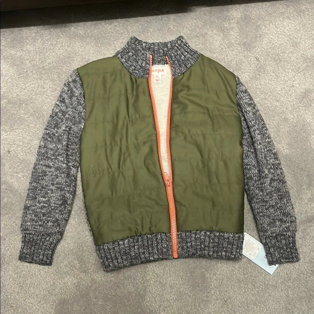 Cat and Jack Green and Gray Boys fleece lined Knit Jacket - Picture 1 of 5